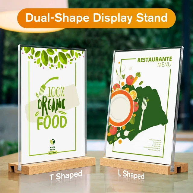 Alt view image 2 of 7 - Acrylic Sign Holder with Wood Base 8.5"x11" T/L Display, 6 Pack Easy Sign Replacement, Clear Acrylic Visibility, Stable Countertop Use, Double-Sided Display, Ideal for Events and
