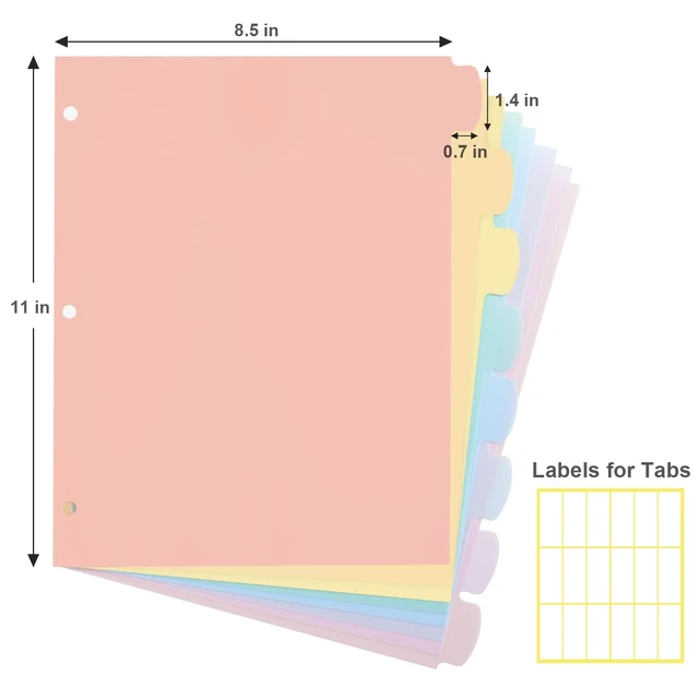 Alt view image 2 of 7 - 48 Count/6 Sets Write & Erase Binder Dividers with Tabs, Plastic 8 Tab Dividers for 3 Ring Binder Letter Size, Separators for Student School Home Office Document Organizer, Pastel