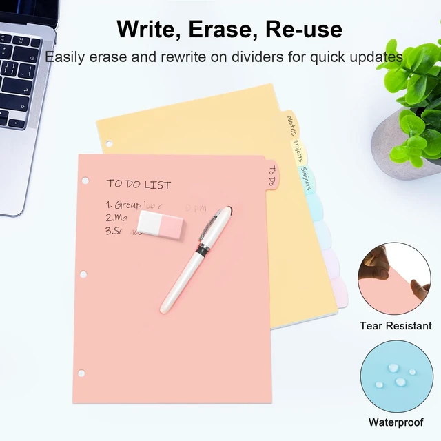 Alt view image 3 of 7 - 48 Count/6 Sets Write & Erase Binder Dividers with Tabs, Plastic 8 Tab Dividers for 3 Ring Binder Letter Size, Separators for Student School Home Office Document Organizer, Pastel