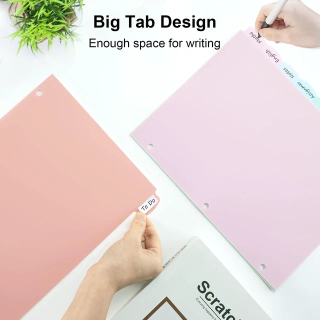 Alt view image 5 of 7 - 48 Count/6 Sets Write & Erase Binder Dividers with Tabs, Plastic 8 Tab Dividers for 3 Ring Binder Letter Size, Separators for Student School Home Office Document Organizer, Pastel