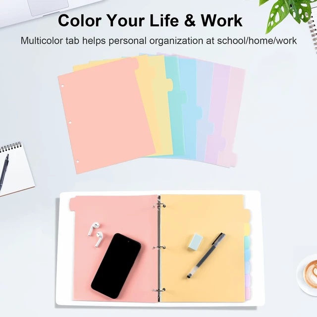 Alt view image 6 of 7 - 48 Count/6 Sets Write & Erase Binder Dividers with Tabs, Plastic 8 Tab Dividers for 3 Ring Binder Letter Size, Separators for Student School Home Office Document Organizer, Pastel