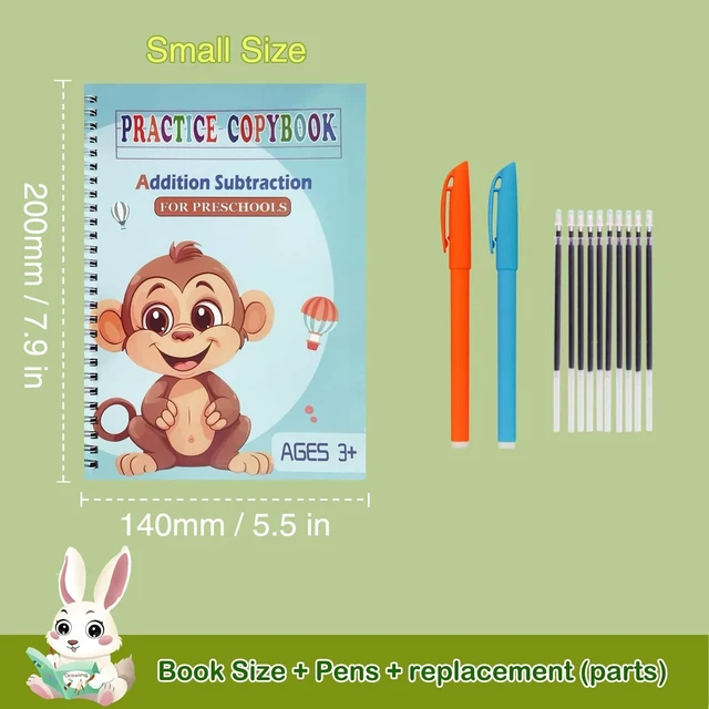 Alt view image 3 of 7 - Magic Grooved Practice Copybook 5 Pack with Pens, Groove Reusable Magical Handwriting Workbooks, Tracing Letters Numbers, Math, Kindergarten Sight Words for Kids Ages 3-8 for Preschool(5books+Pens