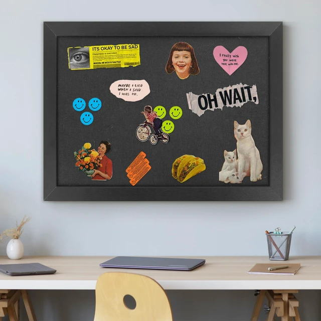 Alt view image 2 of 7 - Black Cork Board Bulletin Board with Linen 20" X 30" Large Framed Corkboard for Wall, Hanging Pin Board Picture Board, Cute Vision Board with Pushpins, For Home Kitchen Office