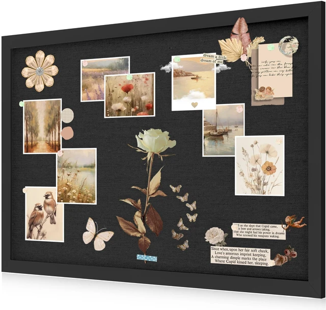 Main image of Black Cork Board Bulletin Board with Linen 20" X 30" Large Framed Corkboard for Wall, Hanging Pin Board Picture Board, Cute Vision Board with Pushpins, For Home Kitchen Office