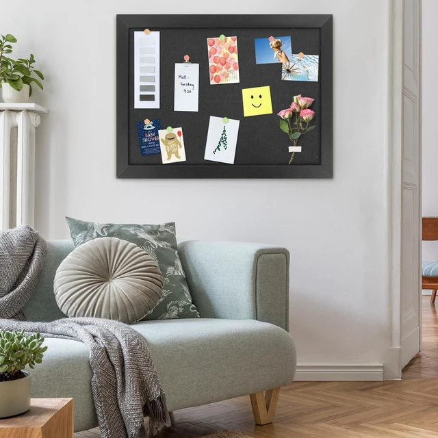 Alt view image 3 of 7 - Black Cork Board Bulletin Board with Linen 20" X 30" Large Framed Corkboard for Wall, Hanging Pin Board Picture Board, Cute Vision Board with Pushpins, For Home Kitchen Office