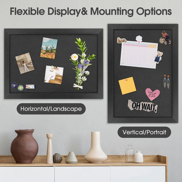 Alt view image 4 of 7 - Black Cork Board Bulletin Board with Linen 20" X 30" Large Framed Corkboard for Wall, Hanging Pin Board Picture Board, Cute Vision Board with Pushpins, For Home Kitchen Office
