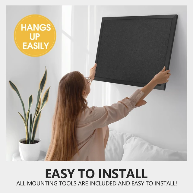 Alt view image 5 of 7 - Black Cork Board Bulletin Board with Linen 20" X 30" Large Framed Corkboard for Wall, Hanging Pin Board Picture Board, Cute Vision Board with Pushpins, For Home Kitchen Office