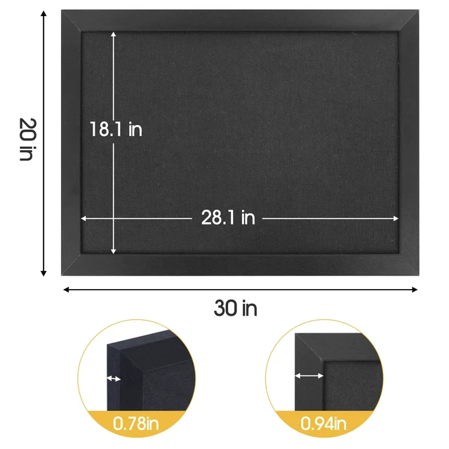 Alt view image 7 of 7 - Black Cork Board Bulletin Board with Linen 20" X 30" Large Framed Corkboard for Wall, Hanging Pin Board Picture Board, Cute Vision Board with Pushpins, For Home Kitchen Office