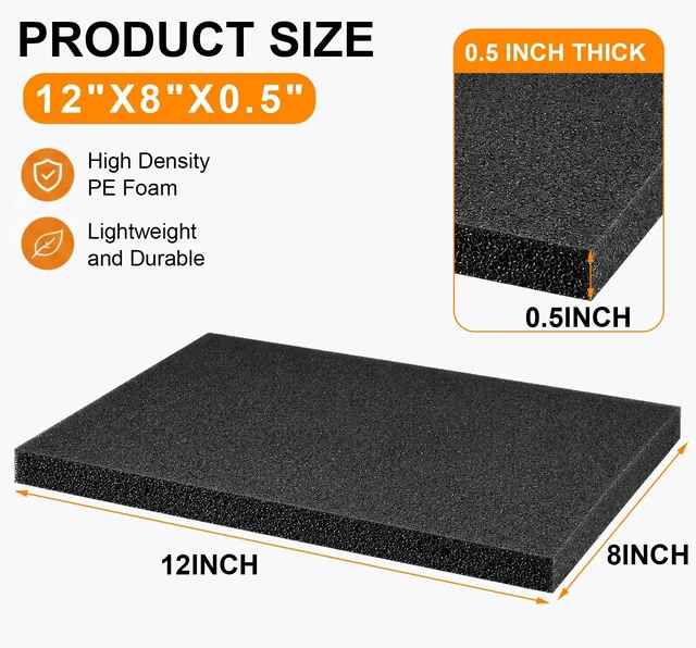 Alt view image 2 of 7 - 36 Pcs 12" x 8" x 0.5" Polyethylene Foam Sheet Thick Black Packing Foam Padding Customizable PE Board Cushion Inserts for Cases Craft Shipping Moving DIY Projects Toolbox Storage