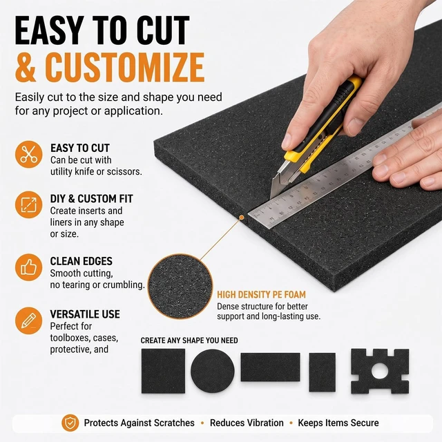Alt view image 3 of 7 - 36 Pcs 12" x 8" x 0.5" Polyethylene Foam Sheet Thick Black Packing Foam Padding Customizable PE Board Cushion Inserts for Cases Craft Shipping Moving DIY Projects Toolbox Storage