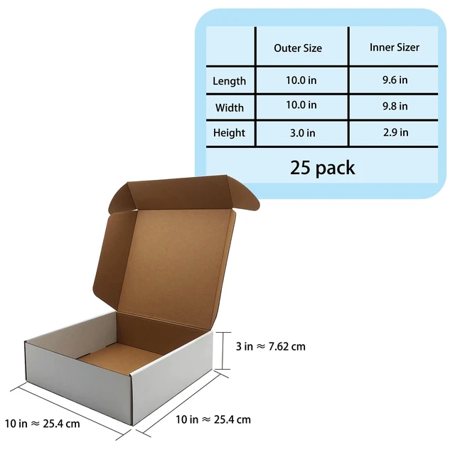 Alt view image 7 of 7 - 10x10x3 Inch White Shipping Boxes 25 Pack,Craft Gift Boxes,Bulk of Mailers Literature Mailing, Shipping,Packaging,Recyclable Storage,Organizing,Craft Gifts,Products Business,Corrugated Box,Luck Top