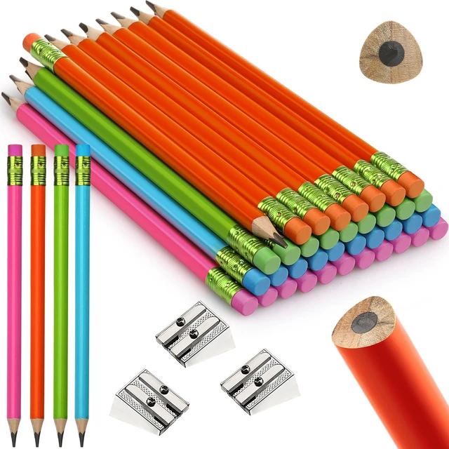 Main image of 48 Pcs Large Pencils 3 Sharpeners,Multicolor,Triangle,Fat Pencils Jumbo Thick Grip, Preschoolers Kindergarten Beginners, Fat pencils, Kids Easy Hold School Writing School Practice