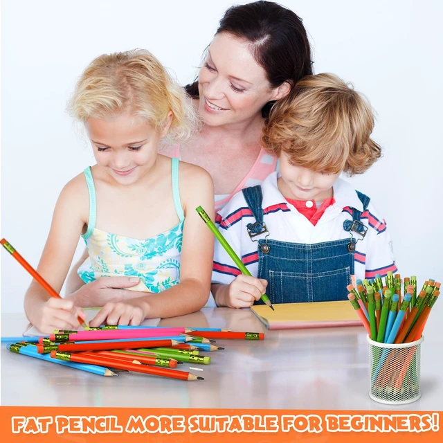 Alt view image 6 of 6 - 48 Pcs Large Pencils 3 Sharpeners,Multicolor,Triangle,Fat Pencils Jumbo Thick Grip, Preschoolers Kindergarten Beginners, Fat pencils, Kids Easy Hold School Writing School Practice