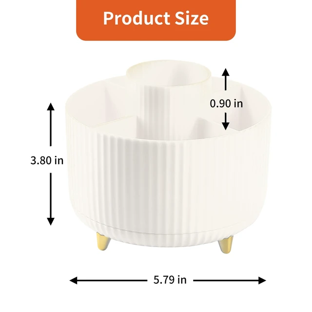 Alt view image 7 of 7 - Desk Pencil Pen Holder, 5 Slots 360°Degree Rotating Pen Organizers for Desk, Desktop Storage Stationery Supplies Organizer, Cute Pencil Cup Pot for Office, School, Home, Art Supply, Beige