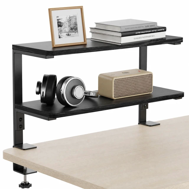 Main image of 2-Tier Desk Extender, 22-inch Clamp-On Desk Shelf, Height-Adjustable Desktop Shelf Organizer for Monitors Office and Gaming Accessories, Arm Support Table Extension, Black