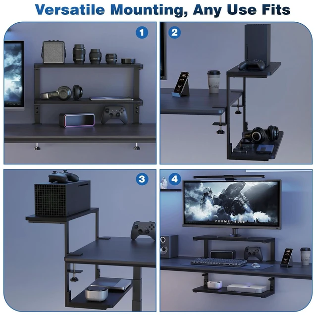 Alt view image 4 of 7 - 2-Tier Desk Extender, 22-inch Clamp-On Desk Shelf, Height-Adjustable Desktop Shelf Organizer for Monitors Office and Gaming Accessories, Arm Support Table Extension, Black