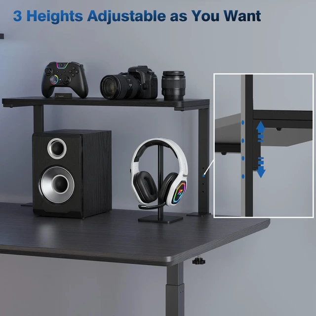 Alt view image 6 of 7 - 2-Tier Desk Extender, 22-inch Clamp-On Desk Shelf, Height-Adjustable Desktop Shelf Organizer for Monitors Office and Gaming Accessories, Arm Support Table Extension, Black
