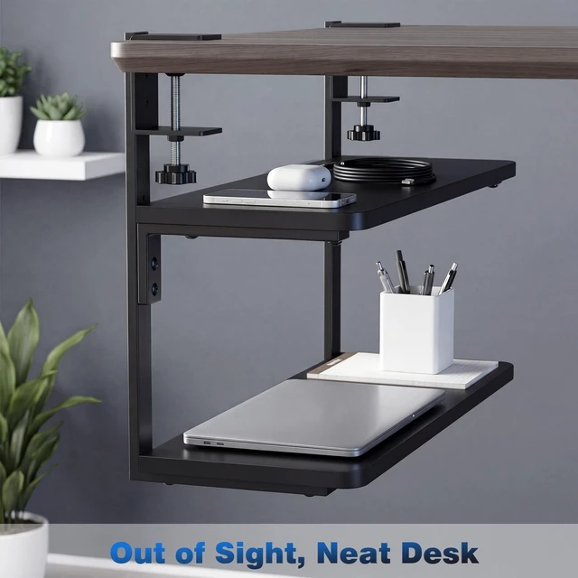 Alt view image 7 of 7 - 2-Tier Desk Extender, 22-inch Clamp-On Desk Shelf, Height-Adjustable Desktop Shelf Organizer for Monitors Office and Gaming Accessories, Arm Support Table Extension, Black