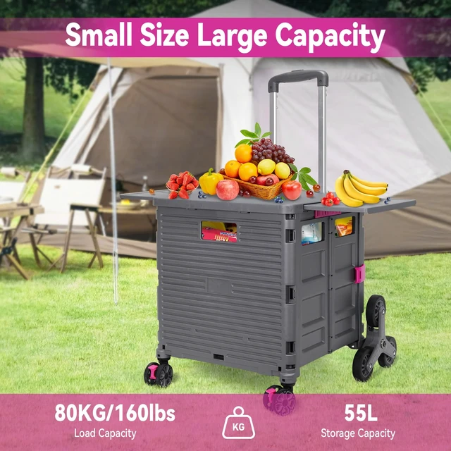 Alt view image 6 of 7 - Foldable Utility Cart Portable Crate Rolling Dolly with Telescopic Handle,Can be Pulled diagonally, Magnetic Retractable Lid, 360°Swivel Climbing Wheels for Shopping Carrying Groceries Move Grey