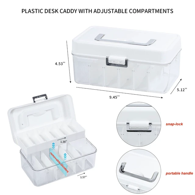 Alt view image 3 of 7 - Clear Bandages Organizer Container with Handle, 2 Pack With Lid and Adjustable Dividers, Plastic Medical Supplies Box, For Bathroom Medicine Cabinet, First Aid, Tapes, Ointments