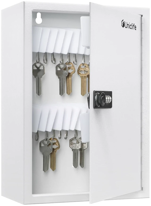Main image of 40 Position Slotted Key Cabinet with Combination Lock Resettable White Digital Security Storage Box Steel Key Organizer with Slotted Racks White Key Tag Labels and Permanent Pen