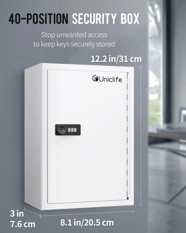 Alt view image 2 of 7 - 40 Position Slotted Key Cabinet with Combination Lock Resettable White Digital Security Storage Box Steel Key Organizer with Slotted Racks White Key Tag Labels and Permanent Pen