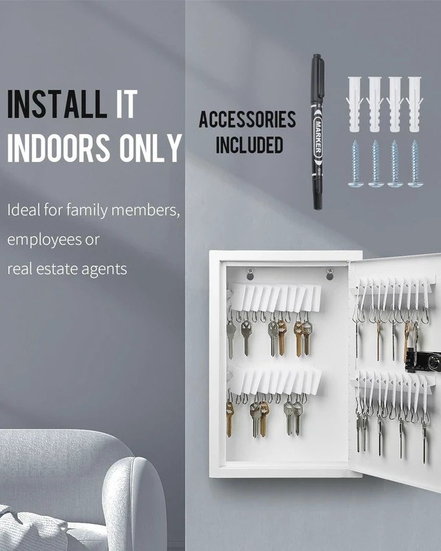 Alt view image 5 of 7 - 40 Position Slotted Key Cabinet with Combination Lock Resettable White Digital Security Storage Box Steel Key Organizer with Slotted Racks White Key Tag Labels and Permanent Pen