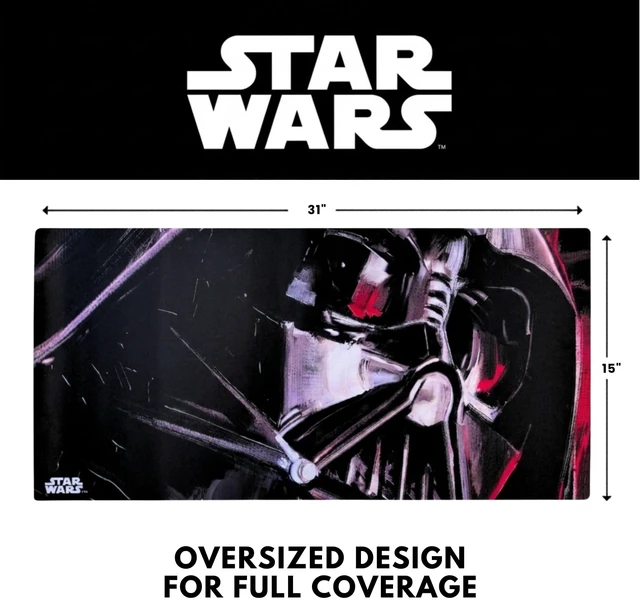Alt view image 2 of 7 - Star Wars Large Gaming Mouse Pad 31"x15" XL Computer Desk Mat, Anime Star Wars anime gaming mouse pad, Oversized 31x15in smooth fabric top, stitched edges, non-slip rubber base