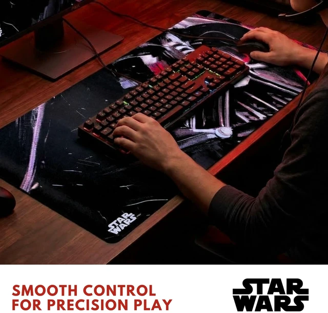 Alt view image 5 of 7 - Star Wars Large Gaming Mouse Pad 31"x15" XL Computer Desk Mat, Anime Star Wars anime gaming mouse pad, Oversized 31x15in smooth fabric top, stitched edges, non-slip rubber base