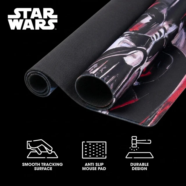 Alt view image 6 of 7 - Star Wars Large Gaming Mouse Pad 31"x15" XL Computer Desk Mat, Anime Star Wars anime gaming mouse pad, Oversized 31x15in smooth fabric top, stitched edges, non-slip rubber base