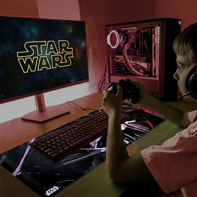 Alt view image 7 of 7 - Star Wars Large Gaming Mouse Pad 31"x15" XL Computer Desk Mat, Anime Star Wars anime gaming mouse pad, Oversized 31x15in smooth fabric top, stitched edges, non-slip rubber base
