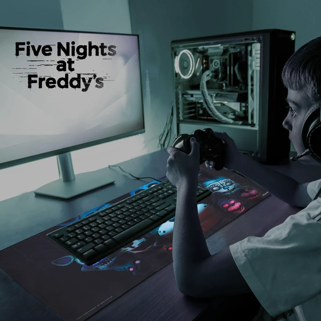 Alt view image 7 of 7 - Five Nights at Freddy's Large Gaming Mouse Pad 31"x15" XL Computer Desk Mat Five Nights at Freddy's anime gaming mouse pad, Oversized 31x15in, smooth fabric top, stitched edges, non-slip rubber base