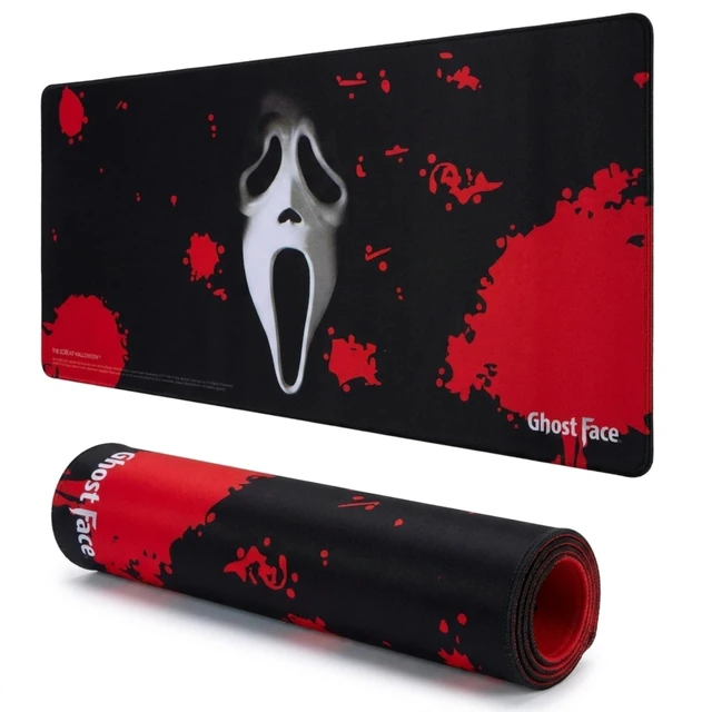 Main image of Ghost Face Large Gaming Mouse Pad 31"x15" XL Computer Desk Mat, Anime Ghost Face anime gaming mouse pad, Oversized 31x15in smooth fabric top, stitched edges, non-slip rubber base
