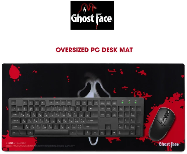 Alt view image 2 of 7 - Ghost Face Large Gaming Mouse Pad 31"x15" XL Computer Desk Mat, Anime Ghost Face anime gaming mouse pad, Oversized 31x15in smooth fabric top, stitched edges, non-slip rubber base