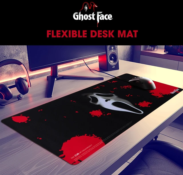 Alt view image 3 of 7 - Ghost Face Large Gaming Mouse Pad 31"x15" XL Computer Desk Mat, Anime Ghost Face anime gaming mouse pad, Oversized 31x15in smooth fabric top, stitched edges, non-slip rubber base