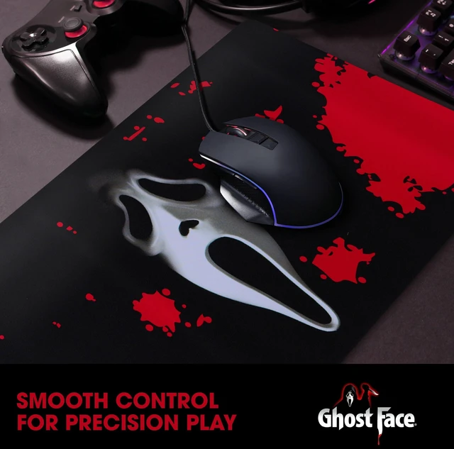 Alt view image 4 of 7 - Ghost Face Large Gaming Mouse Pad 31"x15" XL Computer Desk Mat, Anime Ghost Face anime gaming mouse pad, Oversized 31x15in smooth fabric top, stitched edges, non-slip rubber base