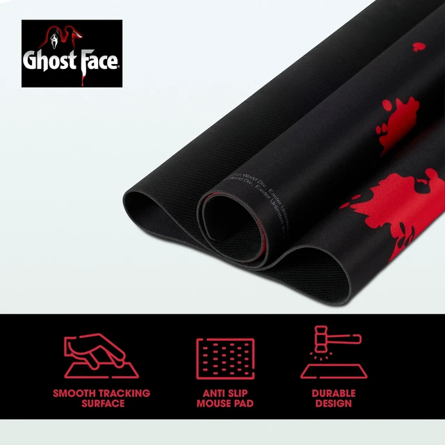 Alt view image 5 of 7 - Ghost Face Large Gaming Mouse Pad 31"x15" XL Computer Desk Mat, Anime Ghost Face anime gaming mouse pad, Oversized 31x15in smooth fabric top, stitched edges, non-slip rubber base