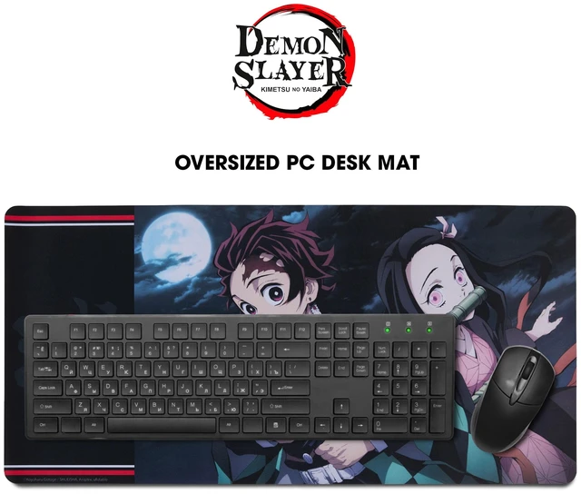Alt view image 2 of 7 - Demon Slayer Large Gaming Mouse Pad 31"x15" XL Computer Desk Mat, Anime Demon Slayer anime gaming mouse pad, Oversized 31x15in smooth fabric top, stitched edges, non-slip rubber base