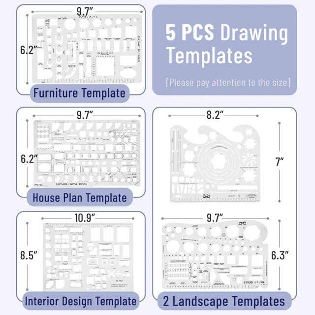 Alt view image 2 of 7 - Professional Drafting Tools & Geometry Set with Case, 17 pcs Mechanical Pencil, Fineliners, Scale Metal Ruler, Drawing Templates for Interior Design House Plan, Architect Protractor Set