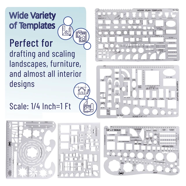 Alt view image 4 of 7 - Professional Drafting Tools & Geometry Set with Case, 17 pcs Mechanical Pencil, Fineliners, Scale Metal Ruler, Drawing Templates for Interior Design House Plan, Architect Protractor Set