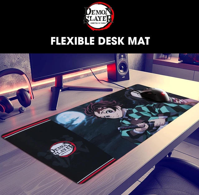 Alt view image 3 of 7 - Demon Slayer Large Gaming Mouse Pad 31"x15" XL Computer Desk Mat, Anime Demon Slayer anime gaming mouse pad, Oversized 31x15in smooth fabric top, stitched edges, non-slip rubber base