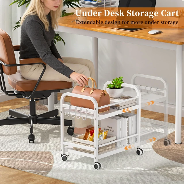 Alt view image 5 of 7 - 2-Tier Expandable Rolling Cart, Pantry Storage Cart with Wheels, Adjustable Rolling Pantry Floor Organizer