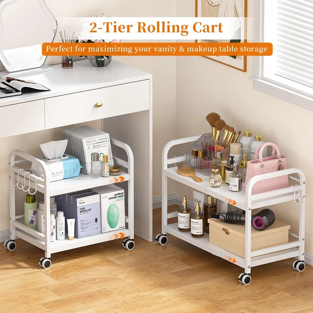 Alt view image 6 of 7 - 2-Tier Expandable Rolling Cart, Pantry Storage Cart with Wheels, Adjustable Rolling Pantry Floor Organizer