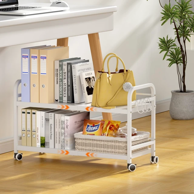 Alt view image 7 of 7 - 2-Tier Expandable Rolling Cart, Pantry Storage Cart with Wheels, Adjustable Rolling Pantry Floor Organizer