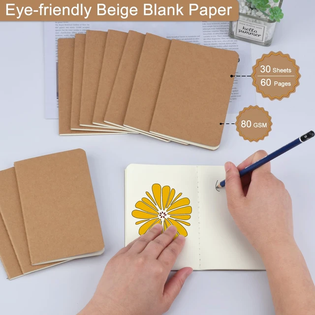 Alt view image 4 of 7 - 180 Pack Kraft Pocket Notebooks Bulk, 3.5 X 5.5 Inches Blank Paper Journaling Notebooks, 30 Sheets/60 Pages, Mini Journal Notebooks for Work, Writing, Drawing Memo Notepad(Kraft Cover)