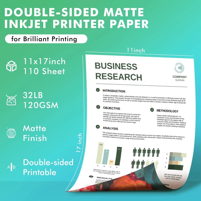 Alt view image 2 of 7 - Double Sided Thin Matte Printer Paper 11x17 Inch 32LB 110 Sheets for Presentation, Books Printing, Compatible with Inkjet Printer, 120gsm