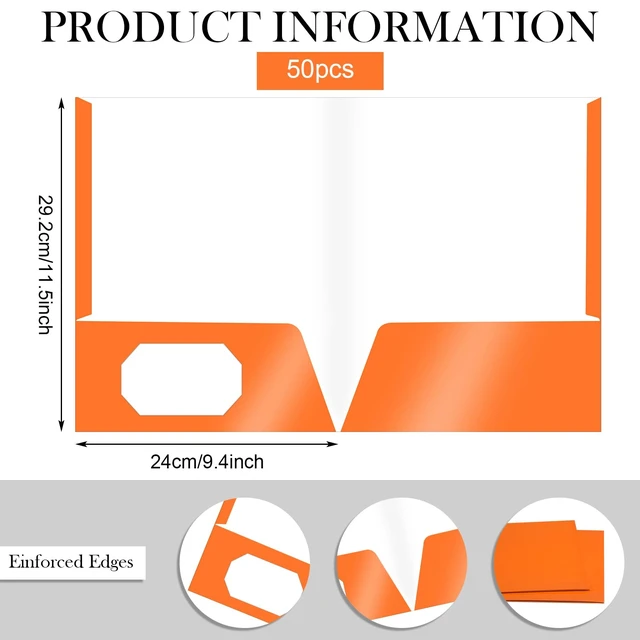 Alt view image 2 of 6 - 50 Pcs 2 Pocket Glossy Paper Folders Glossy Paper Laminated Portfolios, Letter Size, Presentation Folders with Pockets for Office Teacher Worker Supplies (Orange)