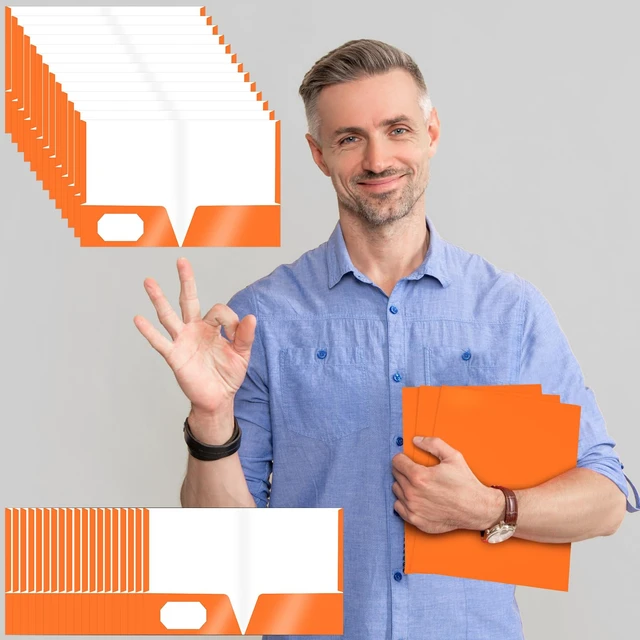 Alt view image 5 of 6 - 50 Pcs 2 Pocket Glossy Paper Folders Glossy Paper Laminated Portfolios, Letter Size, Presentation Folders with Pockets for Office Teacher Worker Supplies (Orange)