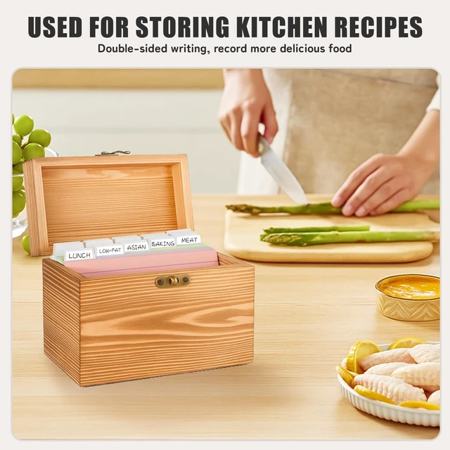 Alt view image 4 of 7 - 4x6 Wood Index Card Holder Box Set with 100 Flash Cards and 30 Dividers Notecards Box with 1 Blank Sticker and 1 Letter Sticker, for Business Organizer, Study Records, Recipe Storage, Home Office