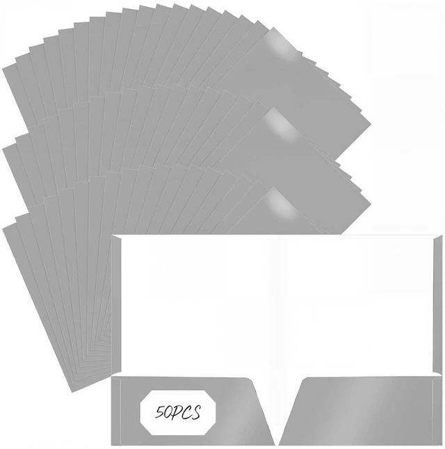 Main image of 50 Pcs 2 Pocket Glossy Paper Folders Glossy Paper Laminated Portfolios, Letter Size, Presentation Folders with Pockets for Office Teacher Worker Supplies(Gray)